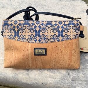 Blue and Tan Crossbody Bag